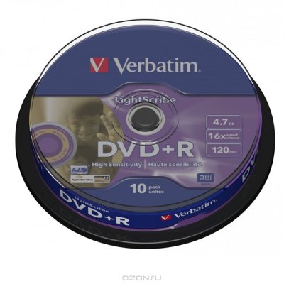    DVD+R Verbatim 43576 4.7 , 16 , 10 ., Cake Box, LightScribe