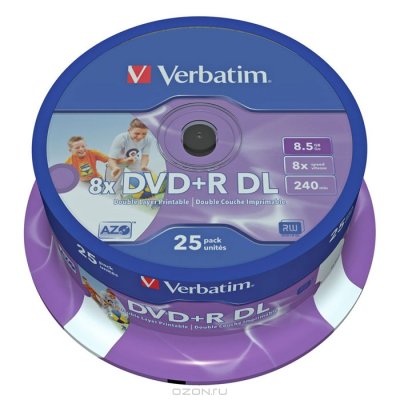     DVD+R Verbatim DualLayer 8,5Gb 8x CakeBox Printable (43667) 25 