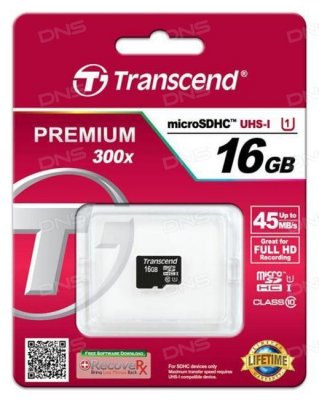     MicroSDHC 16GB Class10 UHS-I U1 Transcend Premium (TS16GUSDCU1) 300x,  