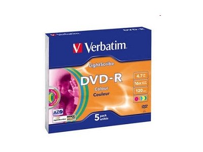   DVD-R Verbatim 4.7 Gb, 16x, Slim Case (5), Color Lightscribe (5/100)