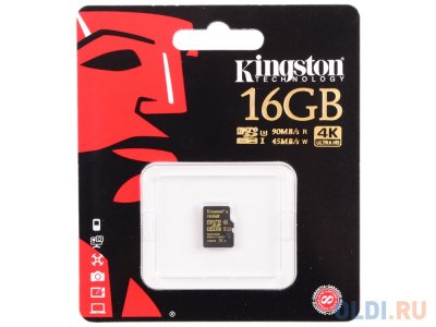     MicroSDXC Kingston 16GB Class 10 UHS-I (U3 G) (SDCG/16GBSP)