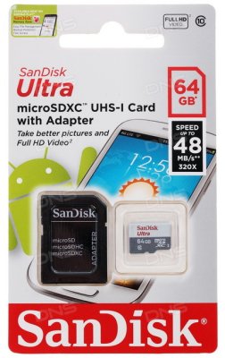     SanDisk Ultra (SDSQUNC-064G-GN6IA) microSDXC Memory Card 64Gb UHS-I U1 Class10 + microS