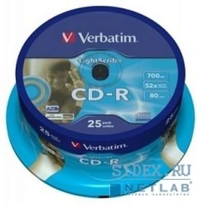    43659 VERBATIM CD-R 80 52x DL+ CB/25 Lightscribe