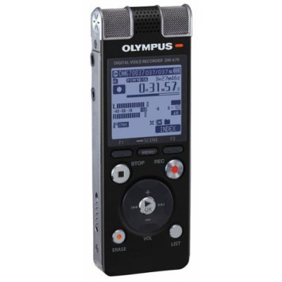 Товар почтой Диктофон Olympus DM-670 (8Gb+microSD/SDHC, WMA/MP3/PCM, 2AA, 3 микрофона) черный